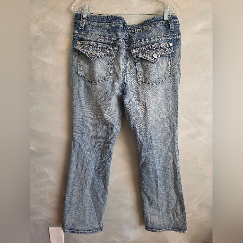 Paisley Sky Women Blue Denim Jeans Pants Bootcut Y2K Sz 18W Embellished Pockets